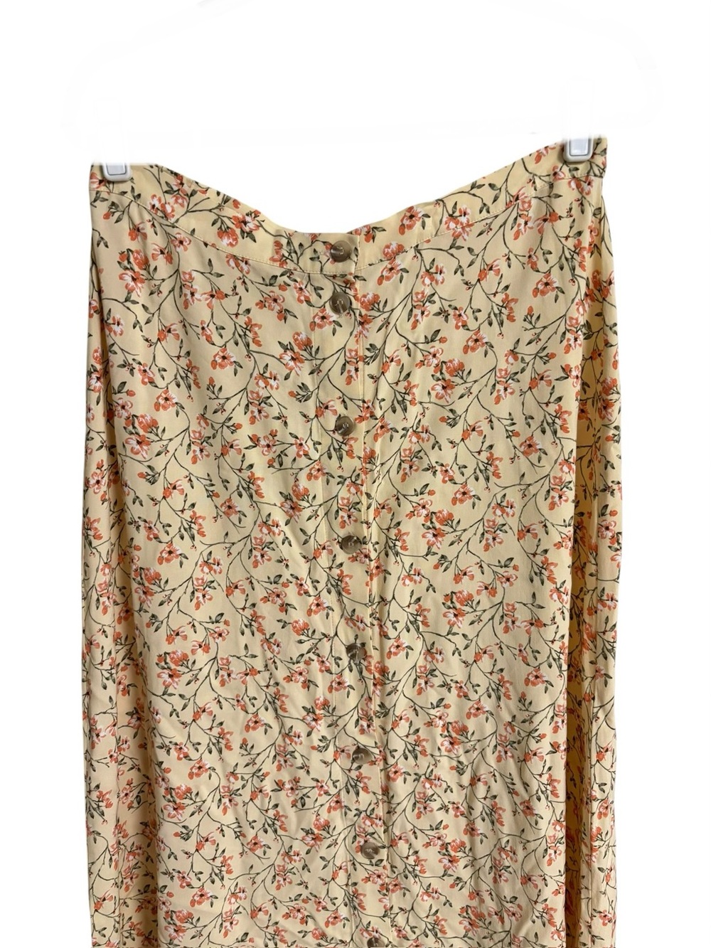 Vintage light yellow floral cottagecore prairie button up midi pull on skirt 12 - Picture 7 of 11